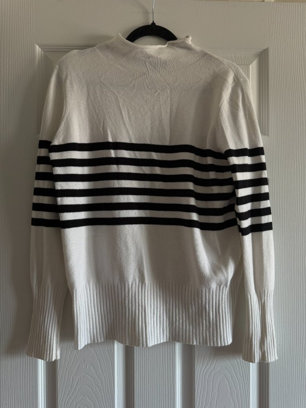 French Connection Cream & Black Striped Knit Sweater Size L